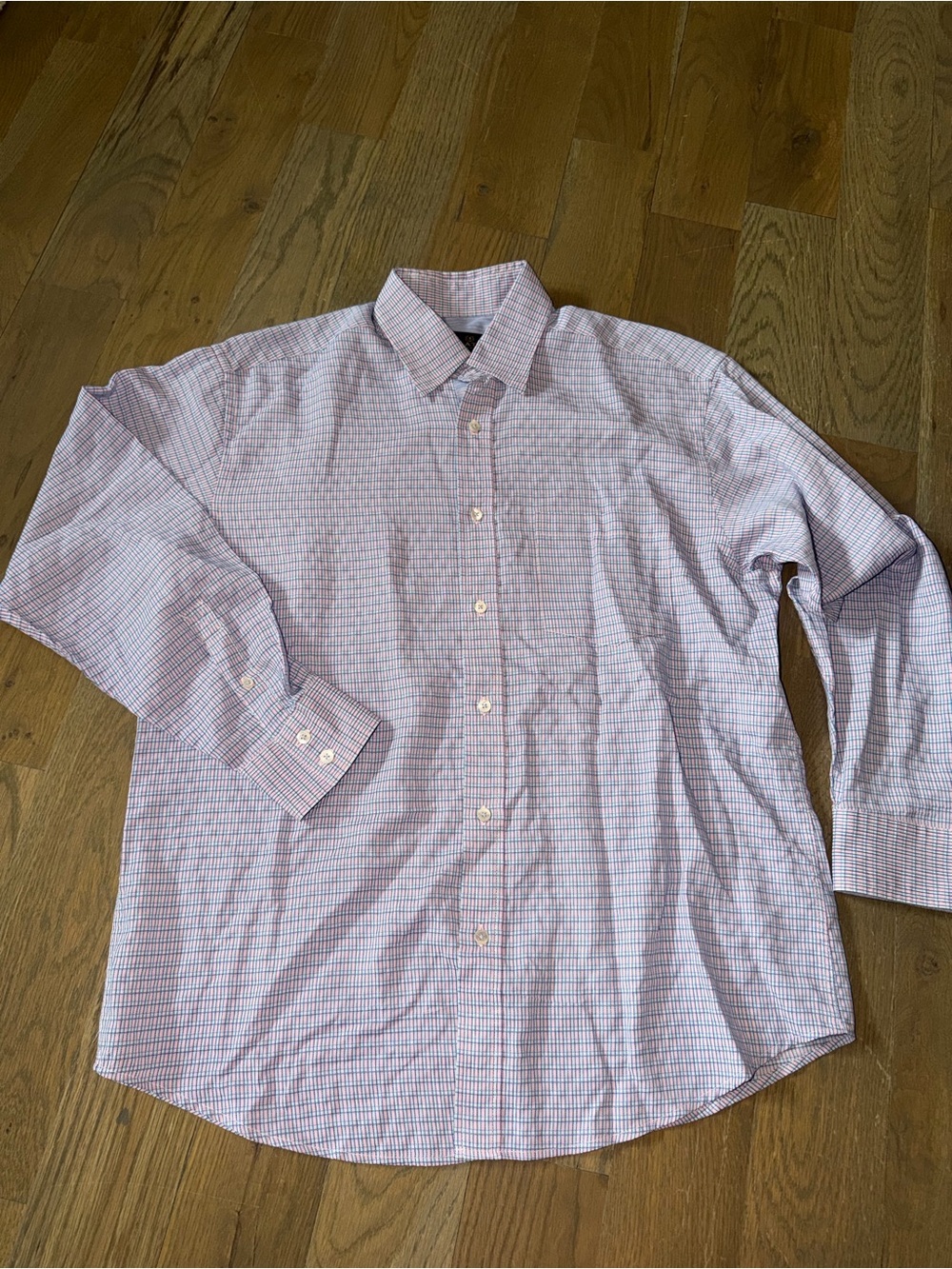Bugatchi Uomo Men's Long Sleeve Button-Up Shirt, Pink Blue Plaid Check Size L